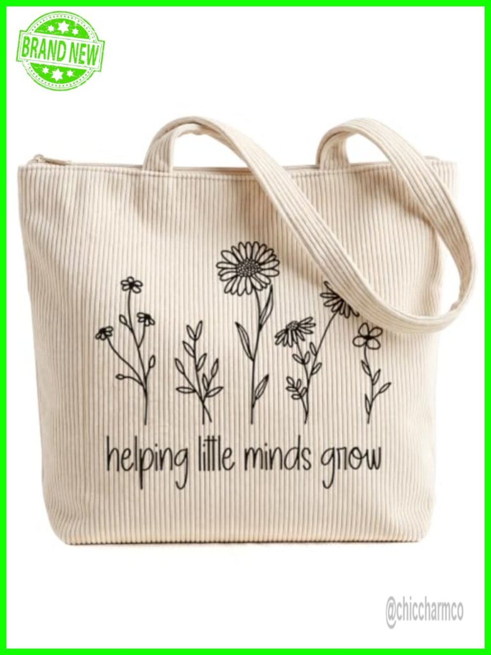 Corduroy Tote Bag Extra Large Zip Teacher Appreciation Gift